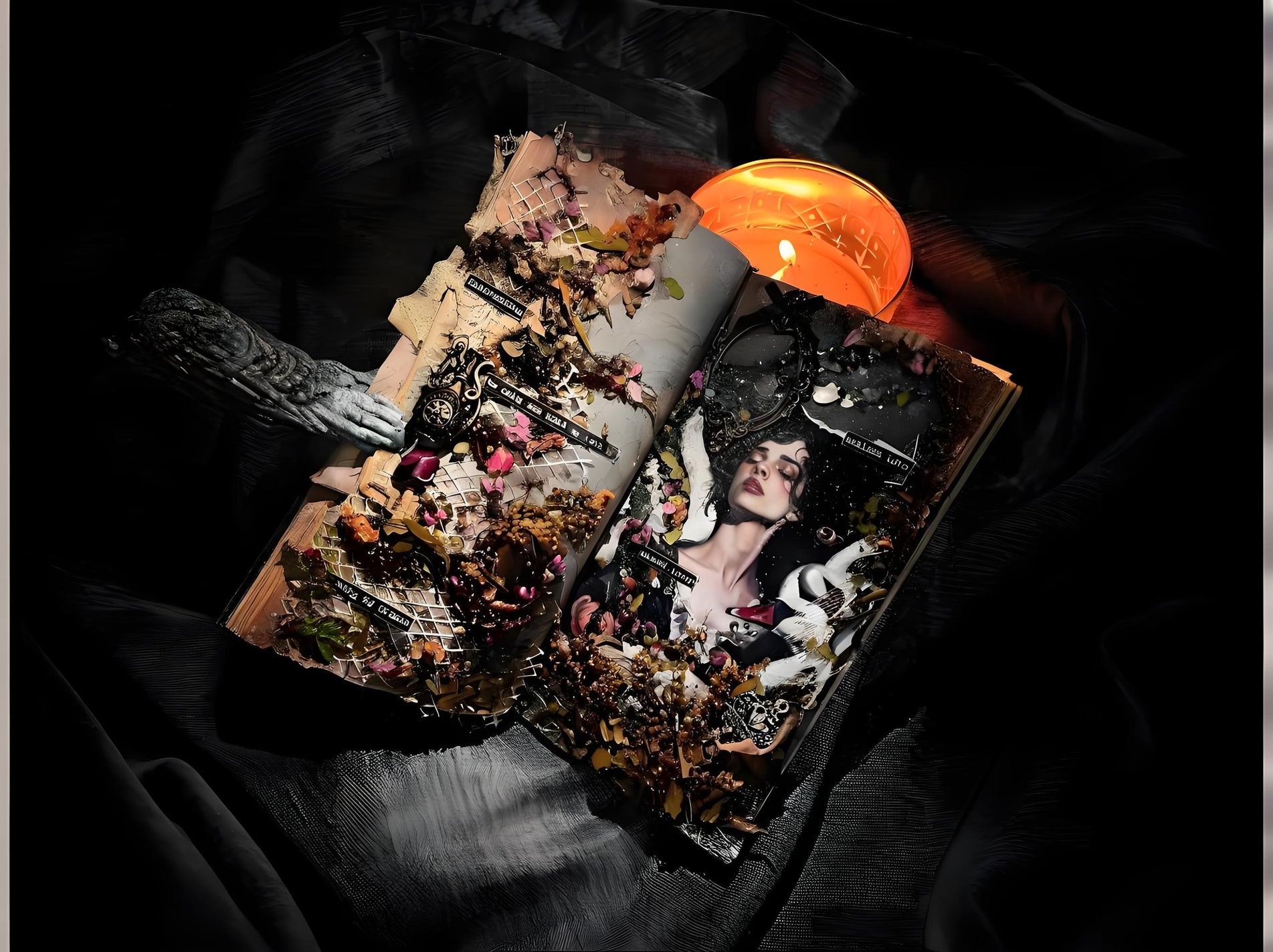 Candlelit Noir Garden: A Dark-Romantic Mixed-Media Journal Spread