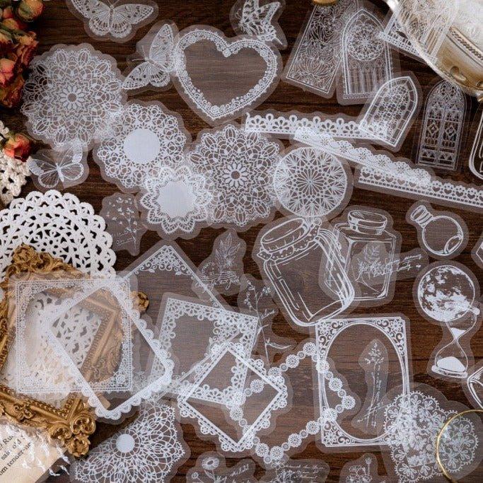 1001( PET White Ink Sticker Pack Daytime Fantasy Series Creative Art Handbook Decoratio)n Stickers - Memo Journals