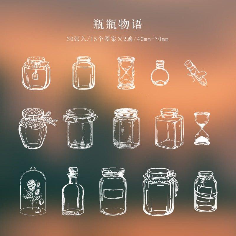 1001( PET White Ink Sticker Pack Daytime Fantasy Series Creative Art Handbook Decoratio)n Stickers - Memo Journals