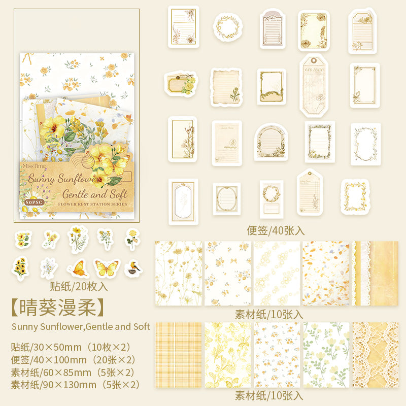 [2601-226] Flower Habitat Station Series Floral Butterfly Journal Sticker Material Pack 6 Styles