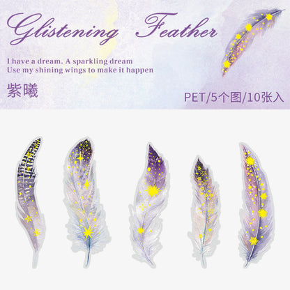 [2601-155] Golden Foil Feather PET Stickers – Shimmering Feather Series (10 Sheets