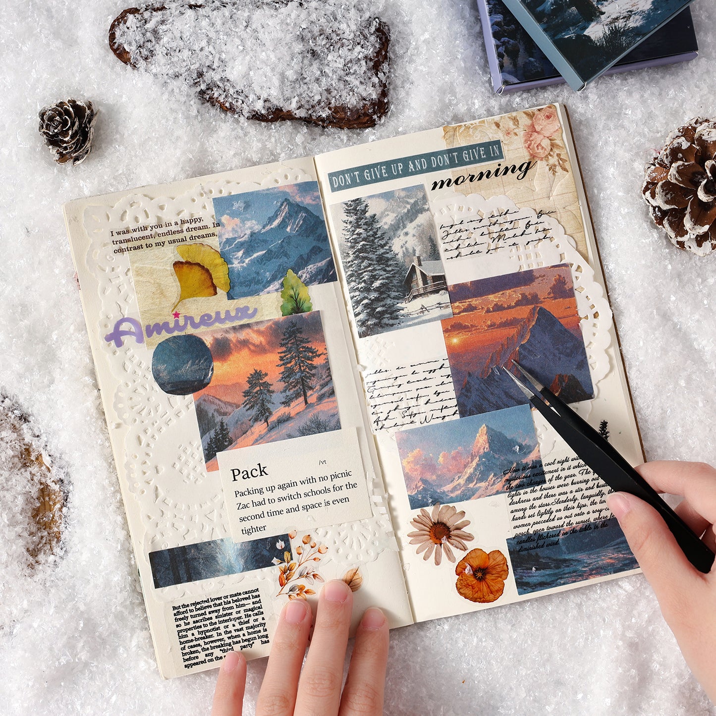 [2601-225] Winter Snow Exploration Series Journal Background Material Paper for Writing & Collage 24 Sheets 6 Styles
