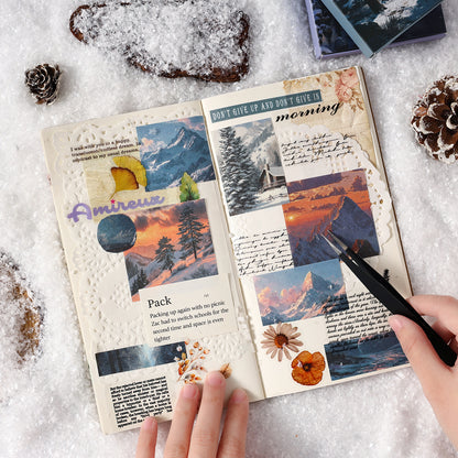 [2601-225] Winter Snow Exploration Series Journal Background Material Paper for Writing & Collage 24 Sheets 6 Styles