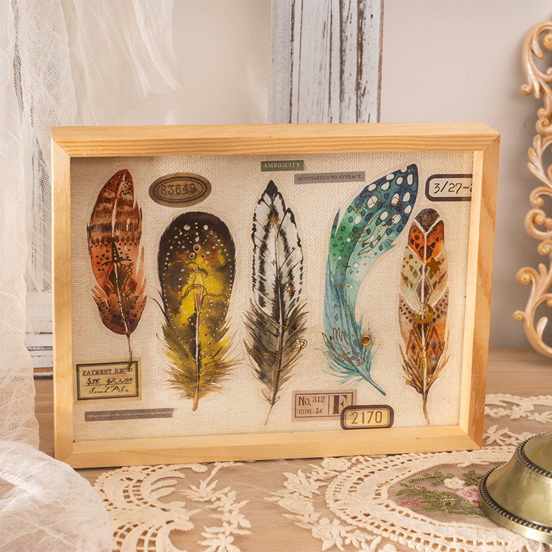 [2601-155] Golden Foil Feather PET Stickers – Shimmering Feather Series (10 Sheets