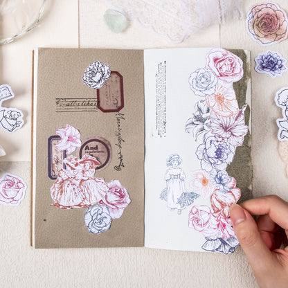[2601-184] Flower Travel Vintage Floral Character Die Cut Stickers Pack