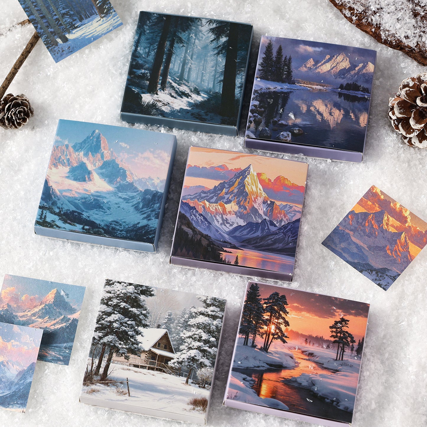 [2601-225] Winter Snow Exploration Series Journal Background Material Paper for Writing & Collage 24 Sheets 6 Styles