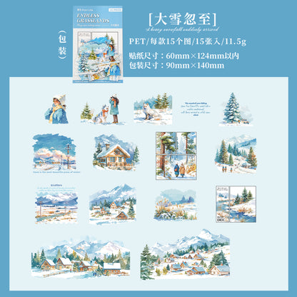 [2601-123] Endless Grasslands PET Scenic Stickers – Four Season Landscape Set (6 Designs 15 Pieces)