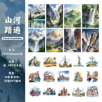 [2603-108] Mountain Landscape Travel Journal Collage Stickers 6 Styles