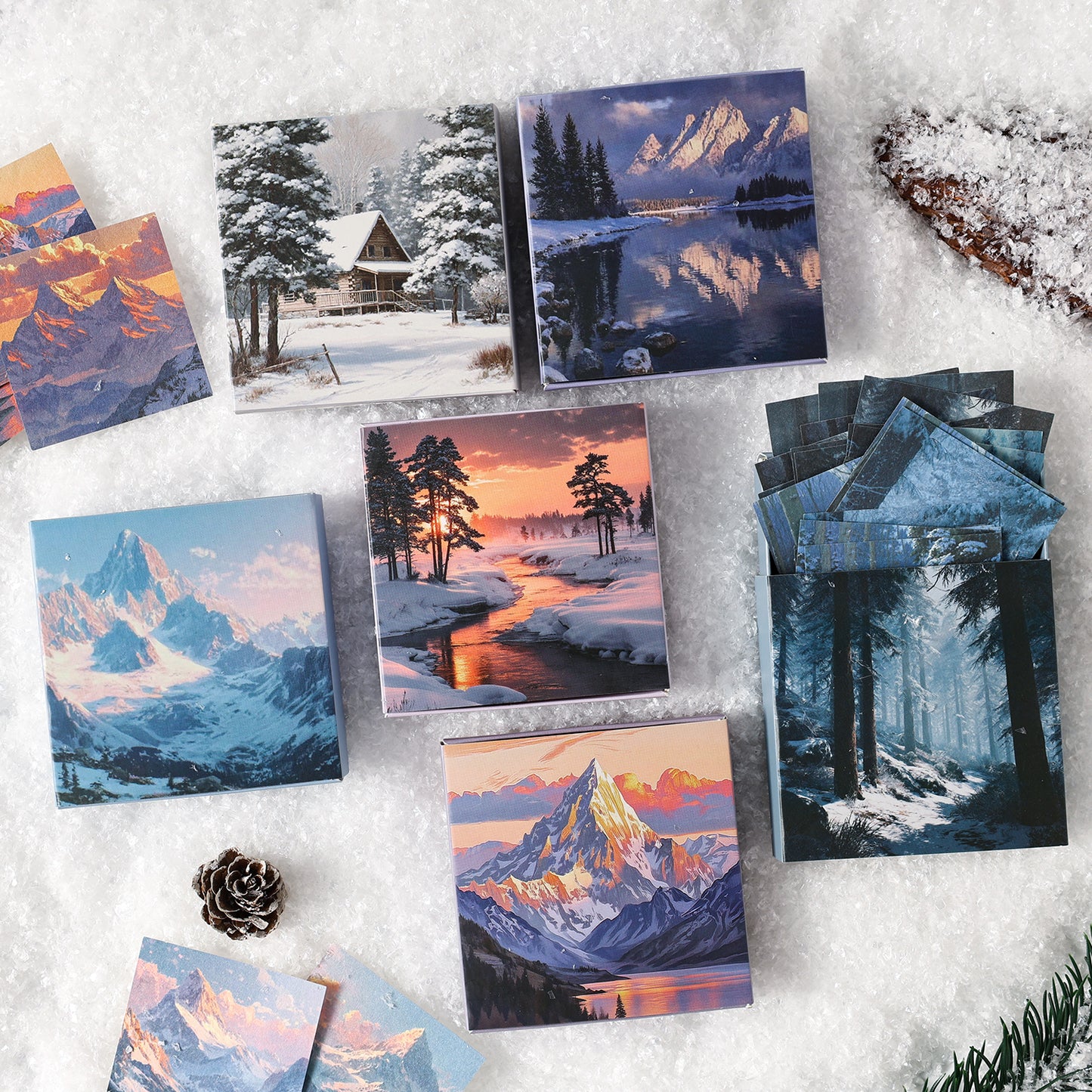 [2601-225] Winter Snow Exploration Series Journal Background Material Paper for Writing & Collage 24 Sheets 6 Styles