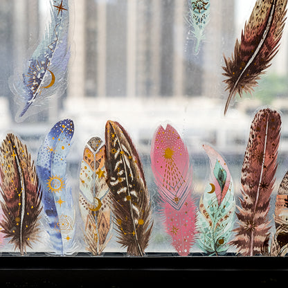 [2601-155] Golden Foil Feather PET Stickers – Shimmering Feather Series (10 Sheets