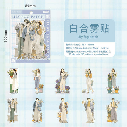 [2601-120] Vintage Floral Girls Stickers – Kiyang Narrative Series (6 Designs 20 Pieces)