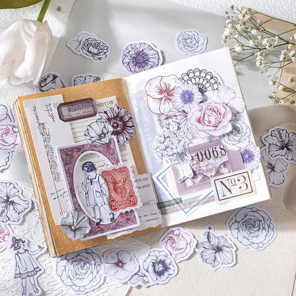 [2601-184] Flower Travel Vintage Floral Character Die Cut Stickers Pack