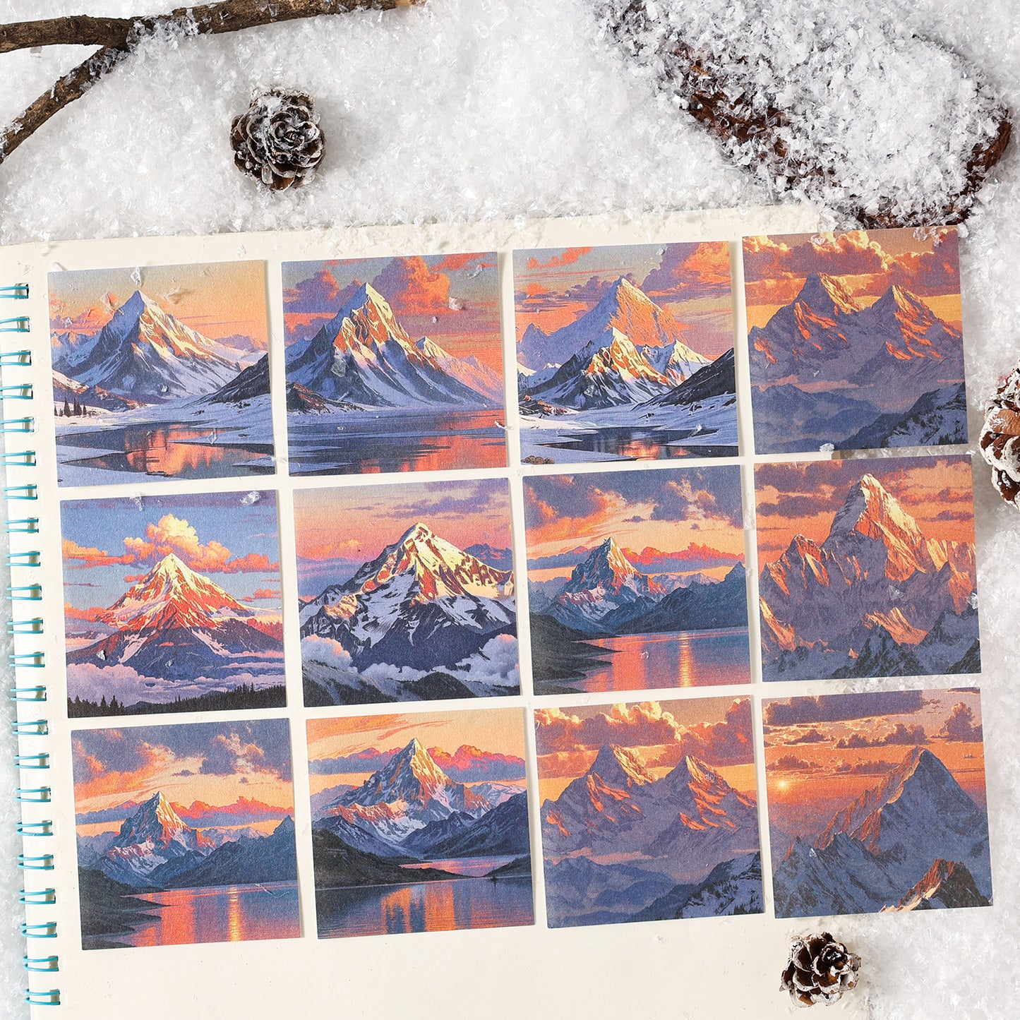[2601-225] Winter Snow Exploration Series Journal Background Material Paper for Writing & Collage 24 Sheets 6 Styles