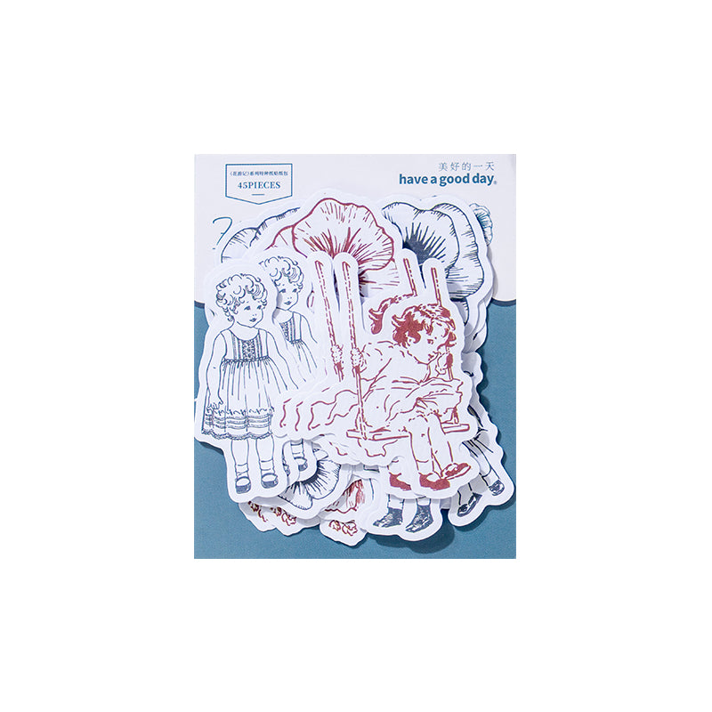 [2601-184] Flower Travel Vintage Floral Character Die Cut Stickers Pack