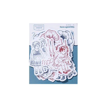[2601-184] Flower Travel Vintage Floral Character Die Cut Stickers Pack