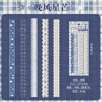 [2601-125] Lace Post Office Washi Trims – “Floral Lace Series” Long Strip Journal Set (4 Styles 40 Pieces)