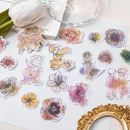 [2601-184] Flower Travel Vintage Floral Character Die Cut Stickers Pack