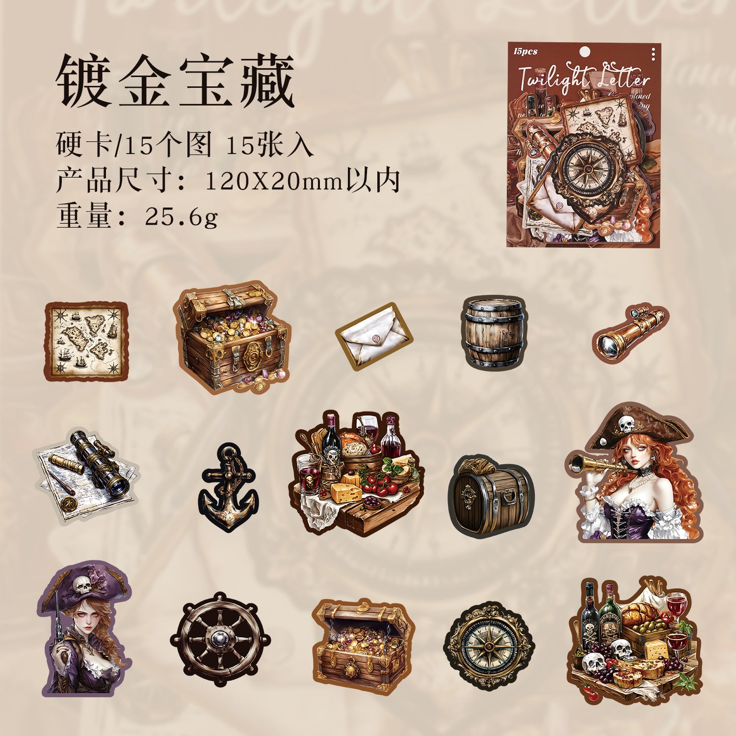 [2601-176] Twilight Letter – Gothic Vintage Character Sticker Set (6 Designs)