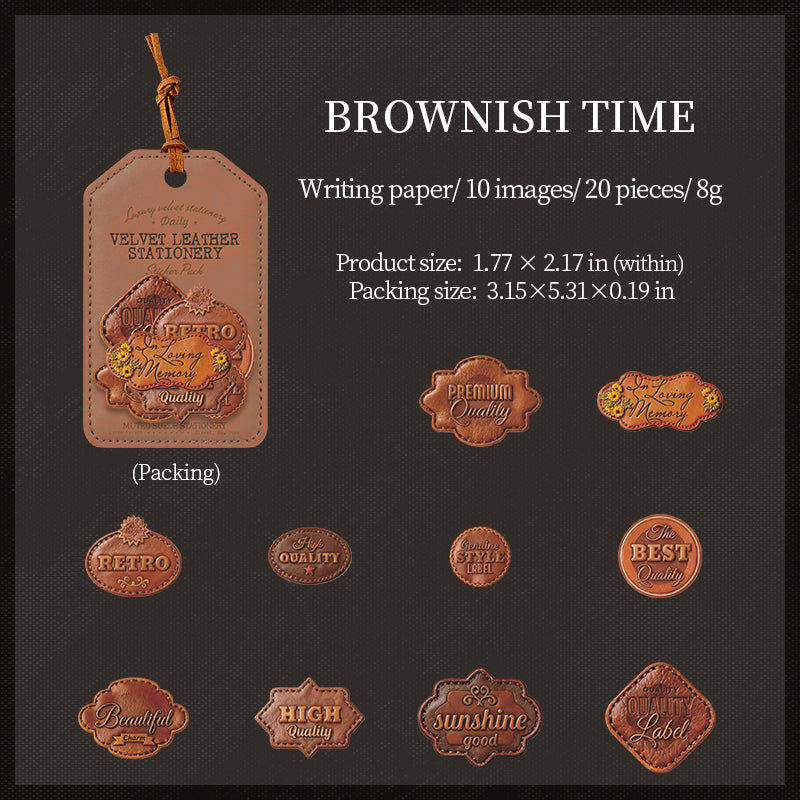 [2601-137] Velvet Leather Label Stickers – Vintage Faux Leather Journal Tags (6 Designs)