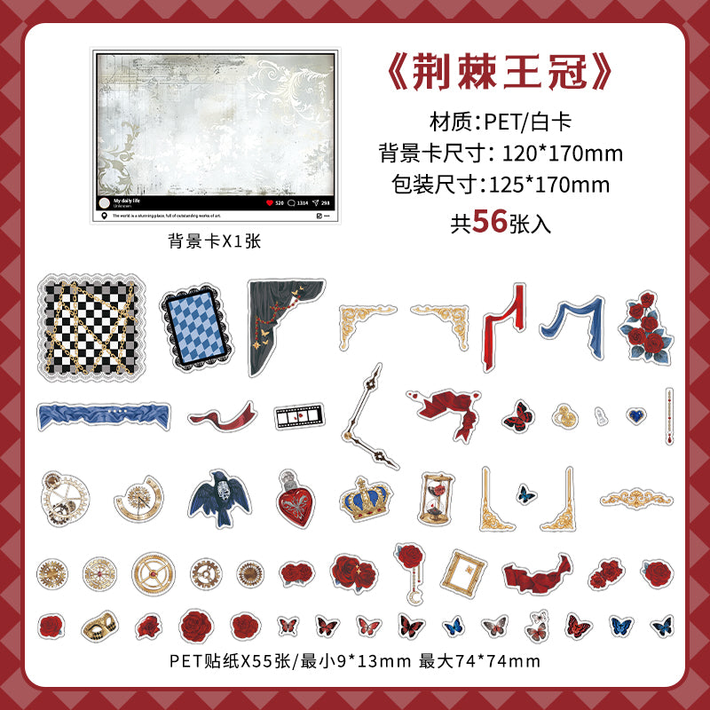 [2601-118] Rose Poetry PET Stickers – Gothic Vintage Collage Series (56 Pieces)