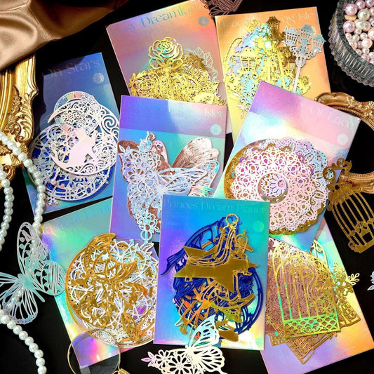 1014 Shimmering handbook series lace paper ins vintage laser rose border handbook DIY decorative collage bottoming - Memo Journals