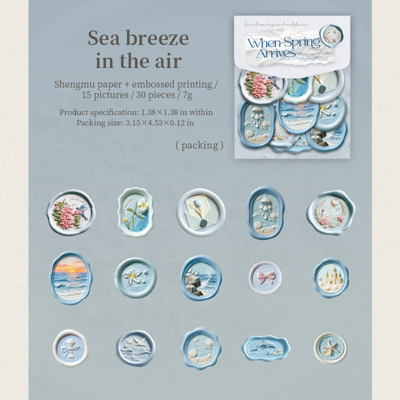 [2601-181] “When Spring Arrives” Letterpress Wax-Seal Embossed Sticker Set – 6 Designs