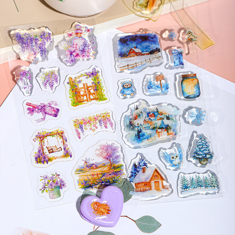 [2601-178] Transparent Dream – Epoxy-Style Landscape Sticker Set (6 Designs)