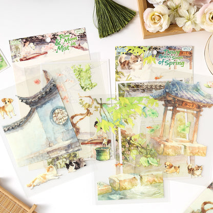 [2603-092] Vintage Seasonal Scene PET Journal Collage Stickers 6 Styles