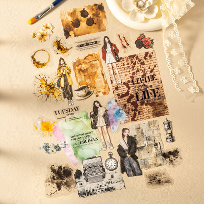 [2601-139] Trace Marks Journaling Kit – Grunge Background & Collage Sticker Set (4 Styles)