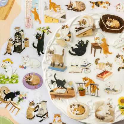 [2601-230] Cute Cat Adventure Series PET Sticker Pack Journal Decoration Materials 4 Styles