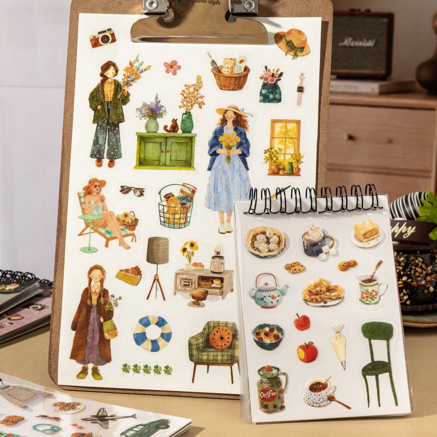 [2603-072] Lifestyle Die Cut PET Sticker Book 20 Sheets 4 Styles