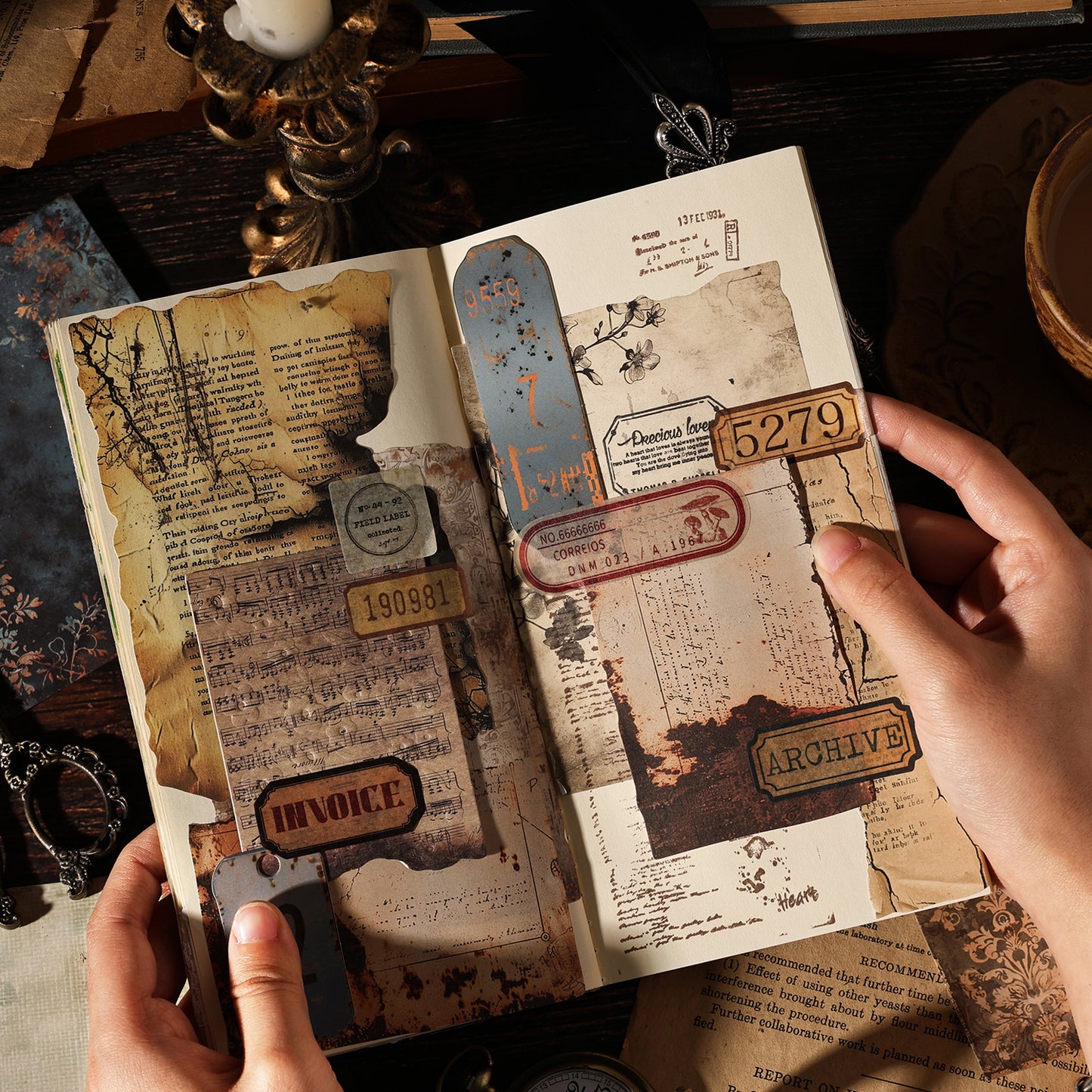 [2603-014] Vintage Ephemera Background Paper 10 Sheets 6 Styles