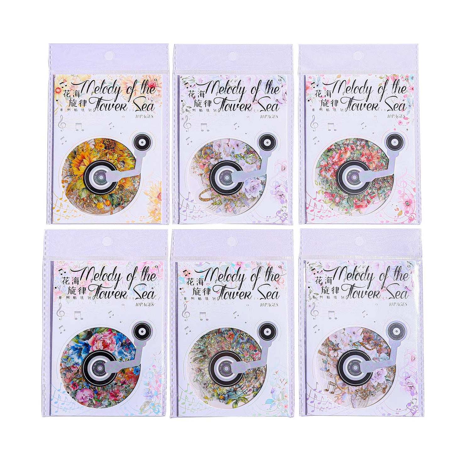 [2601-170] Floral Melody – Gilded Flower Music Stickers (6 Designs)