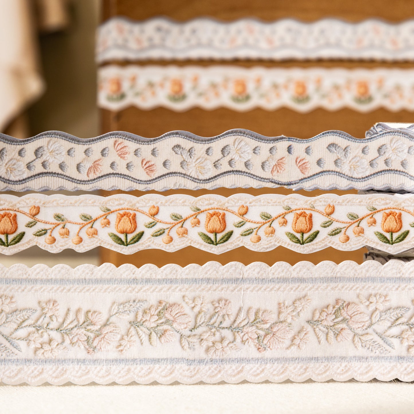 [2601-179] Qibian Collection – Embroidered-Style Decorative Tape Set (4 Designs)