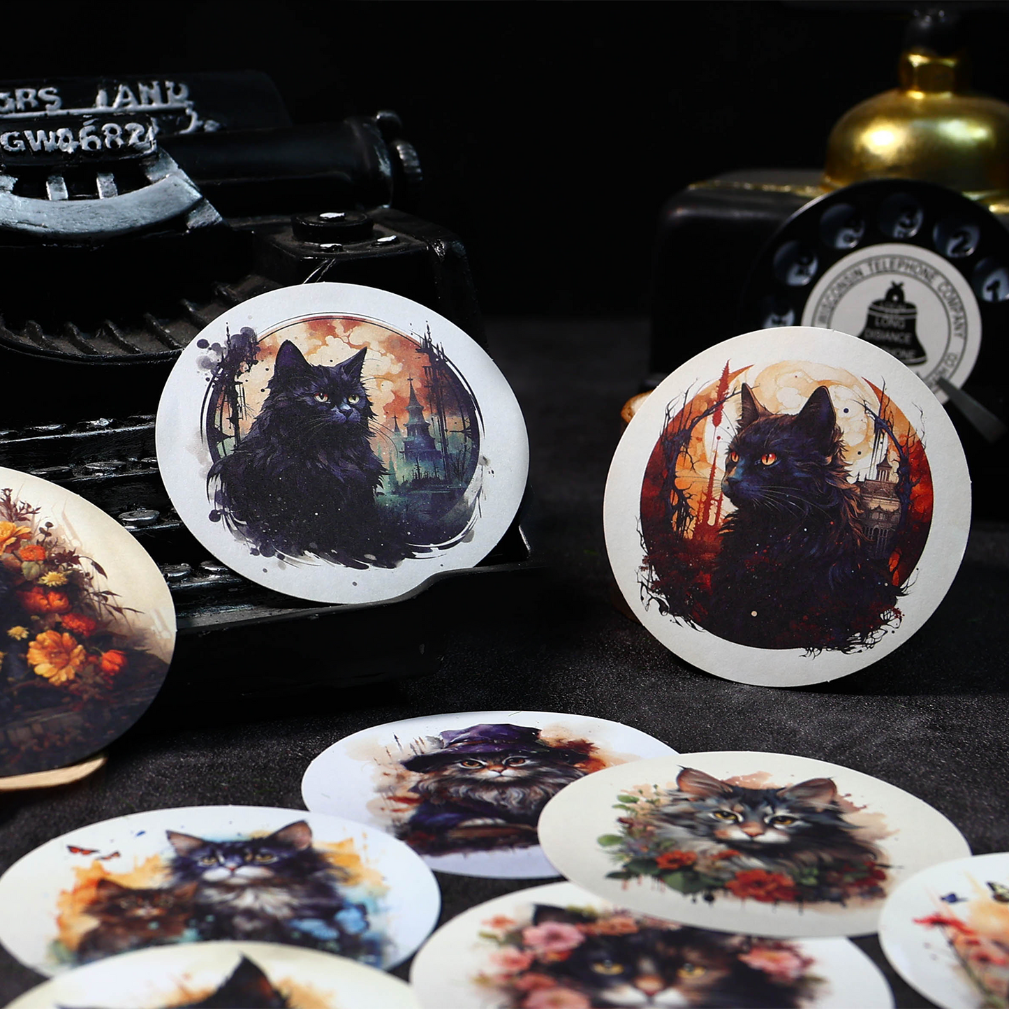 [2601-129] Mysterious Cat PET Stickers – Vintage Floral Animal Collage (4 Designs)