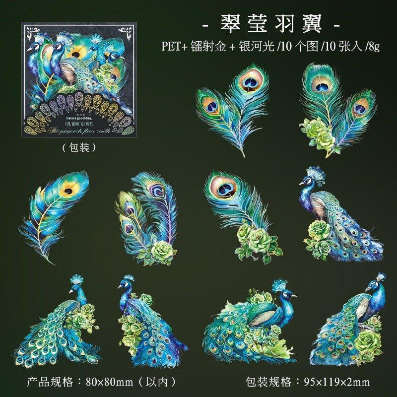1130 Laser Gold Stickers Peacock Flying South Series - Memo Journals