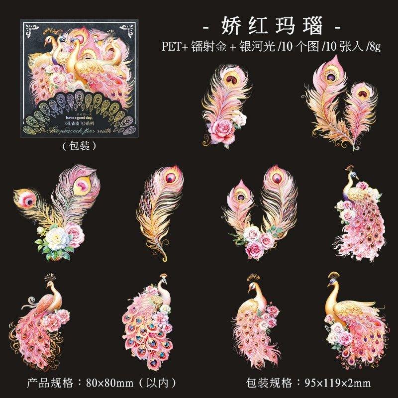 1130 Laser Gold Stickers Peacock Flying South Series - Memo Journals