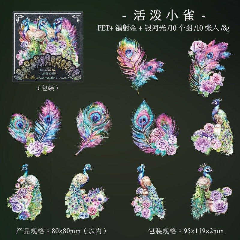 1130 Laser Gold Stickers Peacock Flying South Series - Memo Journals