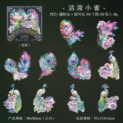 1130 Laser Gold Stickers Peacock Flying South Series - Memo Journals