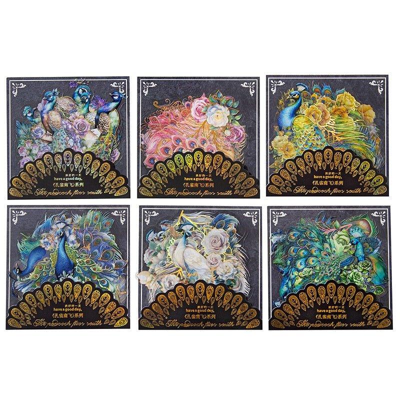 1130 Laser Gold Stickers Peacock Flying South Series - Memo Journals