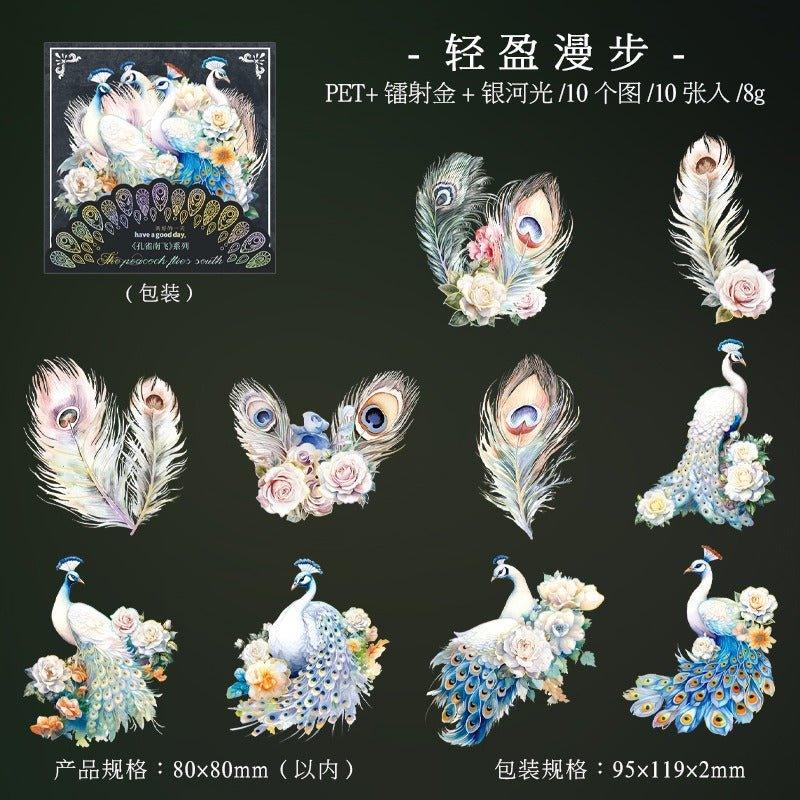 1130 Laser Gold Stickers Peacock Flying South Series - Memo Journals