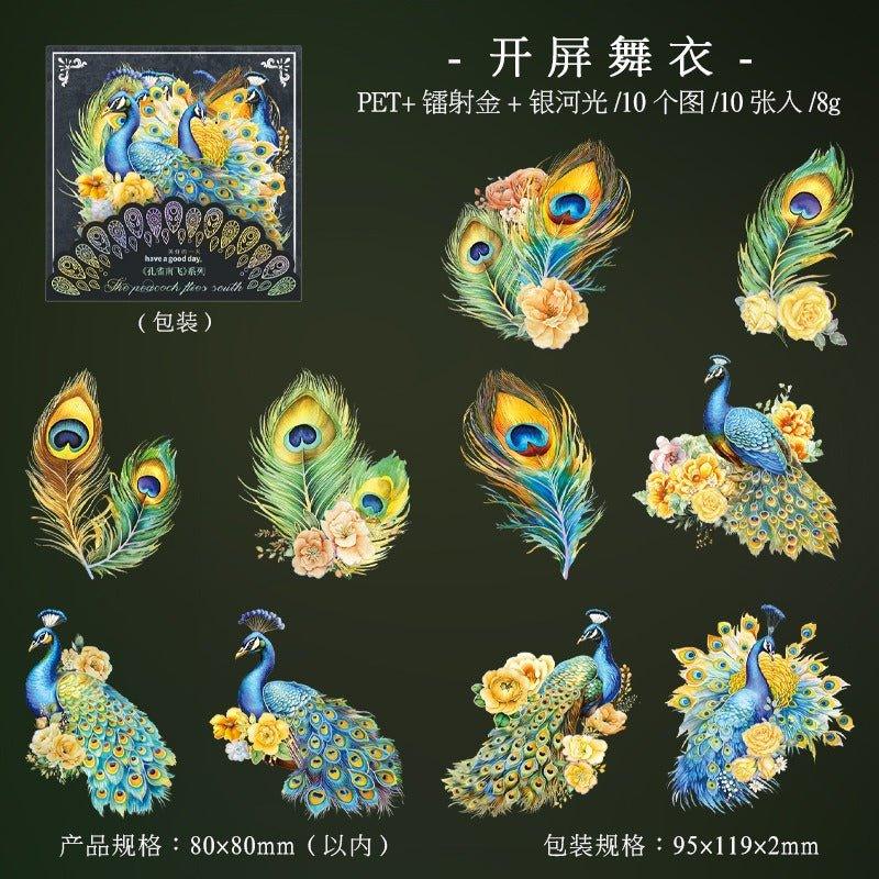 1130 Laser Gold Stickers Peacock Flying South Series - Memo Journals