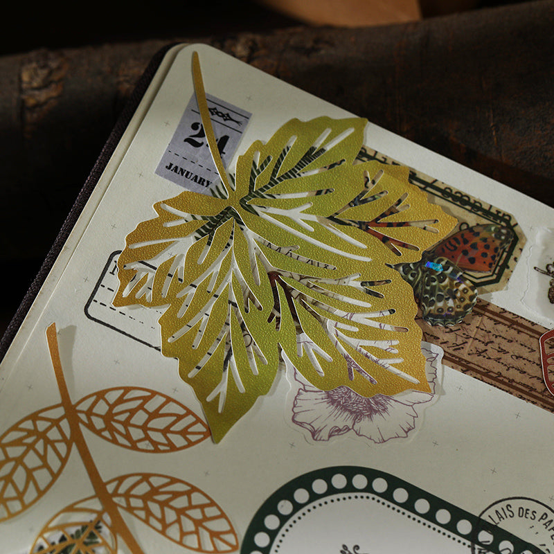 [2601-224] Falling Leaves Paper Cut Series Journal Collage Base Material Pack 10 Pieces 4 Styles