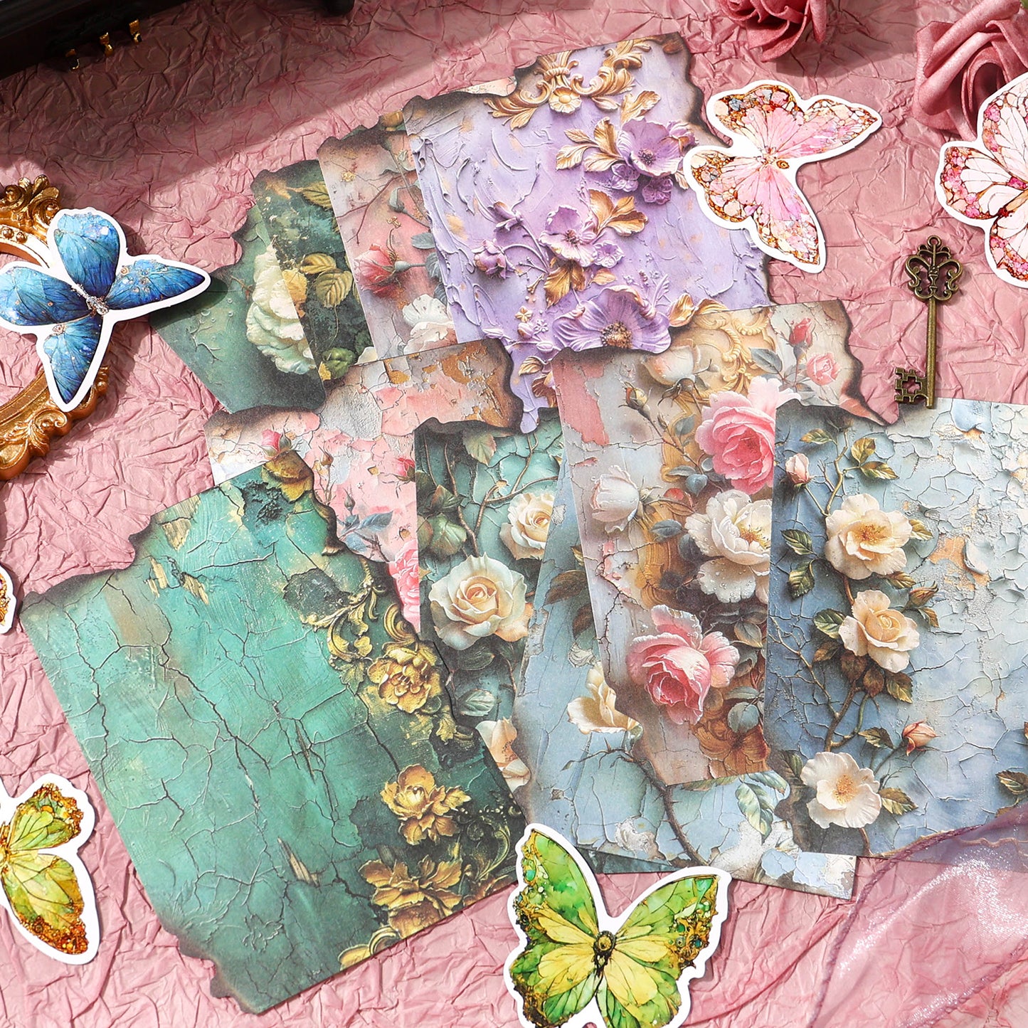 [2601-239] Vintage Floral Butterfly Collage Paper 4 Styles