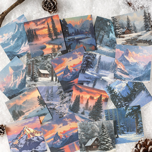 [2601-225] Winter Snow Exploration Series Journal Background Material Paper for Writing & Collage 24 Sheets 6 Styles