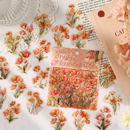 [2603-002] Gold Foil Floral PET Die Cut Stickers 20 Pieces