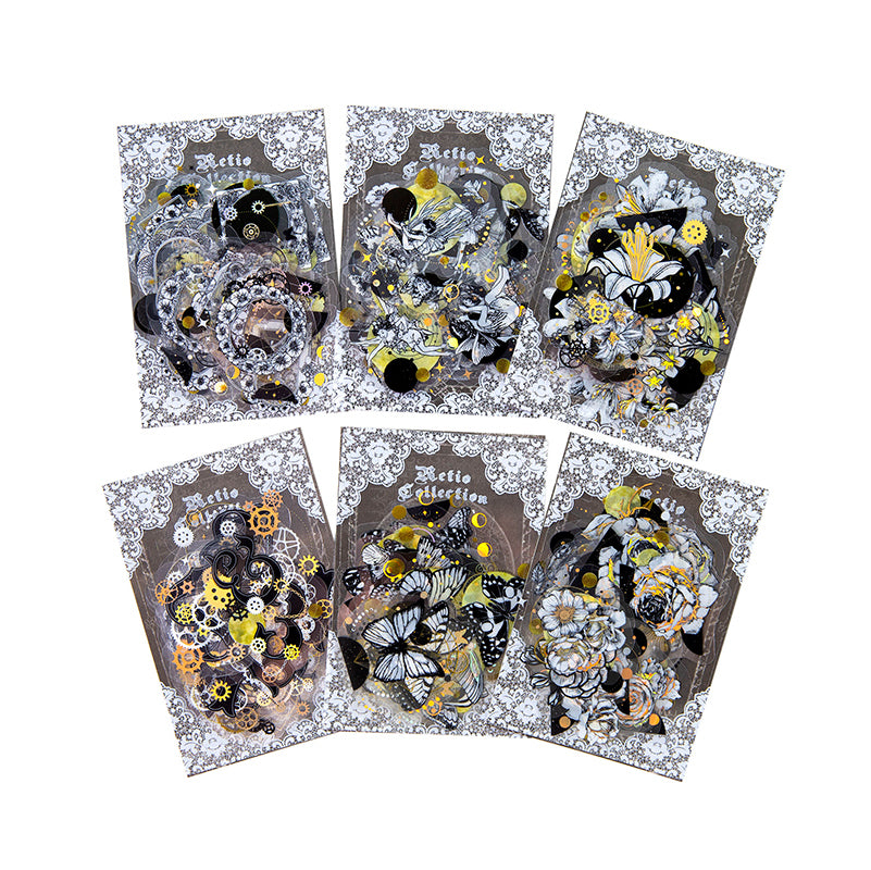[2603-080] PET Gold Foil Vintage Collage Stickers 6 Styles