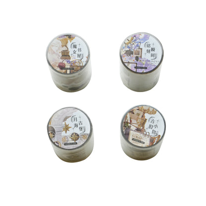 [2603-070] White Ink PET Background Collage Stickers 4 Styles