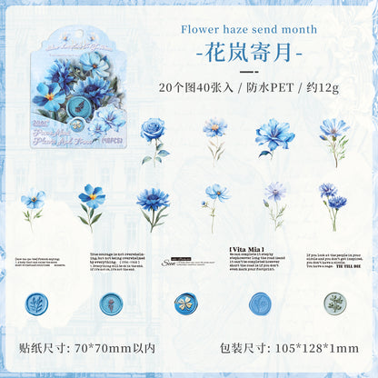 [2603-056] Floral PET Background Stickers 40 Pieces 6 Styles