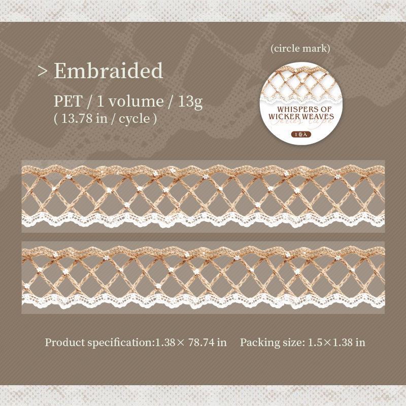 [2601-140] Linen Whisper PET Washi Tape – Vintage Woven Lace Series (6 Designs)